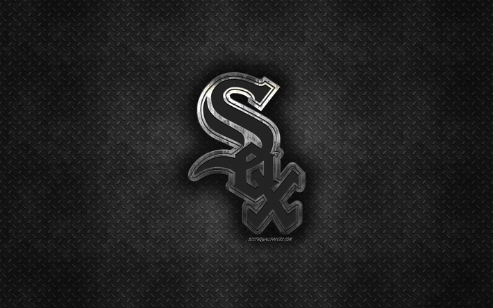 chicago white sox american baseball club, schwarz metall textur -, metall-logo, emblem, mlb, chicago, illinois, major league baseball, kreative kunst -, baseball