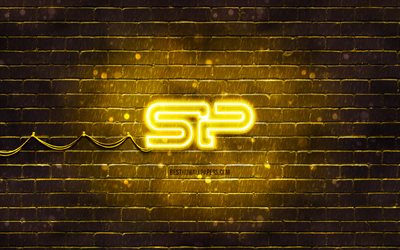 silicon power keltainen logo, 4k, keltainen tiilisein&#228;, silicon power -logo, tuotemerkit, silicon power neon logo, silicon power