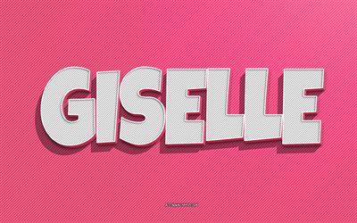 Giselle, pink lines background, wallpapers with names, Giselle name, female names, Giselle greeting card, line art, picture with Giselle name