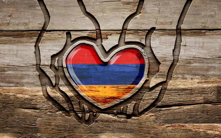 I love Armenia, 4K, wooden carving hands, Day of Armenia, Armenian flag, Flag of Armenia, Take care Armenia, creative, Armenia flag, Armenia flag in hand, wood carving, Asian countries, Armenia