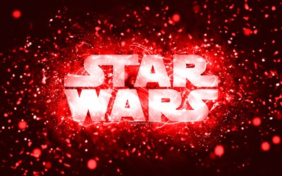 logo star wars rosso, 4k, luci al neon rosse, creativo, sfondo astratto rosso, logo star wars, marchi, star wars