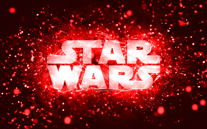 Star Wars red logo, 4k, red neon lights, creative, red abstract background, Star Wars logo, brands, Star Wars