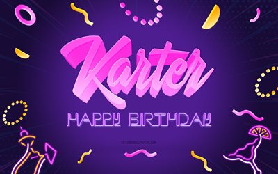 お誕生日おめでとうカーター, 4k, 紫のパーティーの背景, カーター, クリエイティブアート, カーターお誕生日おめでとう, カーター名, カーターの誕生日, 誕生日パーティーの背景