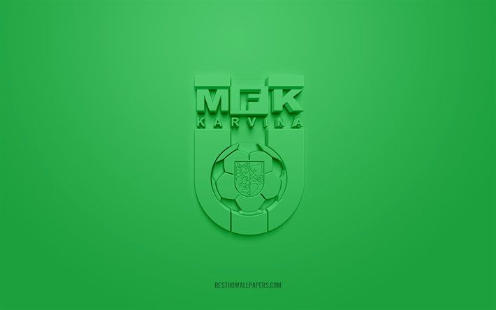 mfk karvina, logo 3d creativo, sfondo verde, czech first league, 3d emblema, squadra di calcio ceca, karvina, repubblica ceca, arte 3d, calcio, mfk karvina logo 3d