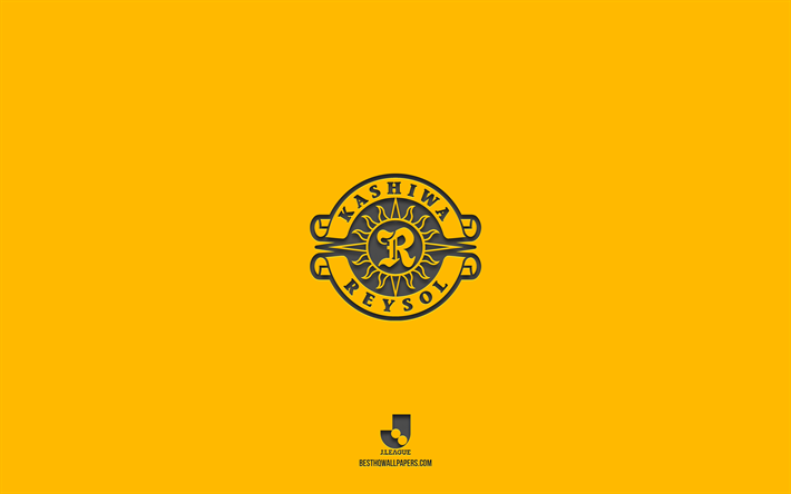 kashiwa reysol, gul bakgrund, japanskt fotbollslag, kashiwa reysol emblem, j1 league, japan, fotboll, kashiwa reysol logotyp
