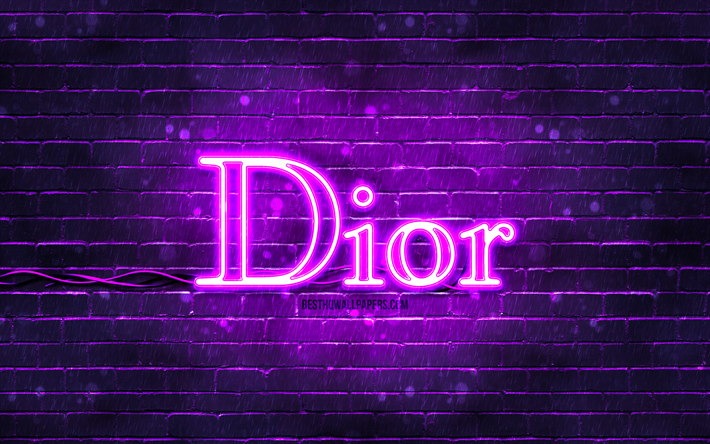 dior violett logotyp, 4k, violett brickwall, dior logotyp, modem&#228;rken, dior neon logotyp, dior