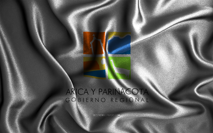bandiera di arica e parinacota, 4k, bandiere ondulate di seta, regioni cilene, bandiere in tessuto, arte 3d, arica e parinacota, regioni del cile, bandiera 3d di arica e parinacota, cile