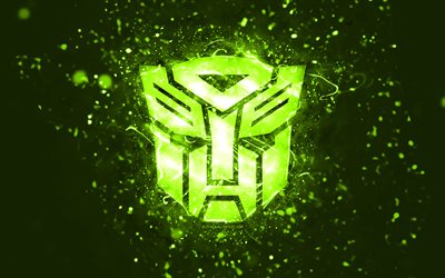 Transformers lime logo, 4k, lime neon lights, creative, lime abstract background, Transformers logo, cinema logos, Transformers