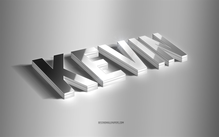 كيفن, فن 3d الفضة, خلفية رمادية, خلفيات بأسماء, اسم كيفن, بطاقة معايدة كيفن, فن ثلاثي الأبعاد, صورة باسم كيفن