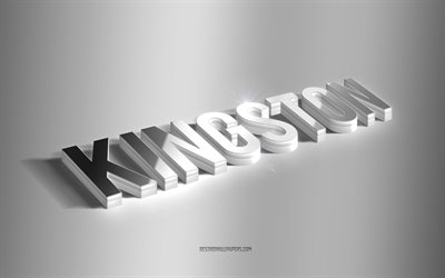 كينغستون, فن 3d الفضة, خلفية رمادية, خلفيات بأسماء, اسم كينغستون, كينغستون بطاقات المعايدة, فن ثلاثي الأبعاد, صورة باسم كينغستون