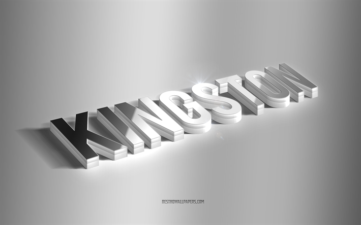 kingston, silver 3d konst, gr&#229; bakgrund, tapeter med namn, kingston namn, kingston gratulationskort, 3d konst, bild med kingston namn