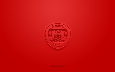 Kisvarda FC, creative 3D logo, red background, NB I, 3d emblem, Hungarian football club, Hungary, 3d art, football, Kisvarda FC 3d logo
