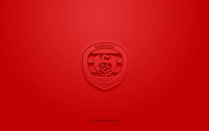 كيسفاردا, شعار 3d الإبداعية, خلفية حمراء, ملحوظة i, 3d شعار, نادي كرة القدم المجري, هنغاريا, فن ثلاثي الأبعاد, كرة القدم, شعار kisvarda fc 3d