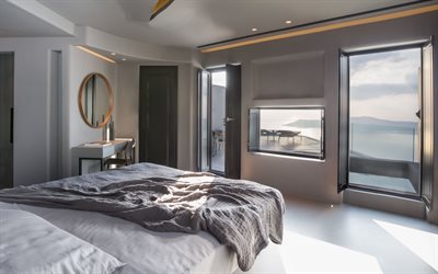 design d appartement élégant, chambre à coucher, couleur grise dans la chambre à coucher, design de chambre moderne, idée de chambre à coucher
