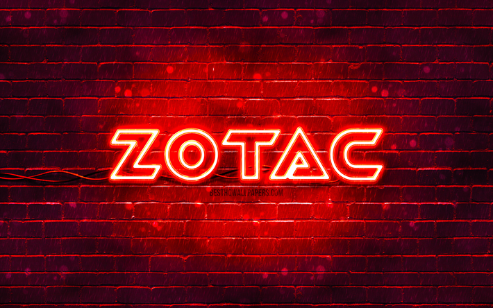 Zotac red logo, 4k, red brickwall, Zotac logo, brands, Zotac neon logo, Zotac