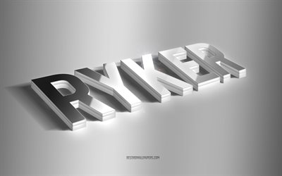 رايكر, فن 3d الفضة, خلفية رمادية, خلفيات بأسماء, اسم ريكر, بطاقة تهنئة رايكر, فن ثلاثي الأبعاد, صورة باسم ريكر