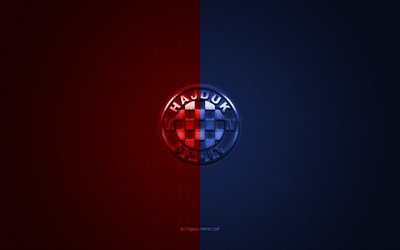hnk hajduk split, kroatischer fu&#223;ballverein, blau-rotes logo, blau-roter kohlefaserhintergrund, prva hnl, fu&#223;ball, kroatische erste fu&#223;ballliga, split, kroatien, hnk hajduk split-logo