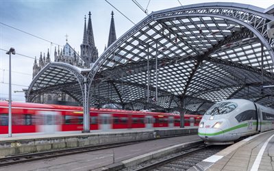 Kolner Dom, Cologne, railway station, Cologne Cathedral, modern trains, Hauptbahnhof, Germany
