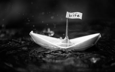 life, paper boat, life concepts, the word life on the flag, ship of life