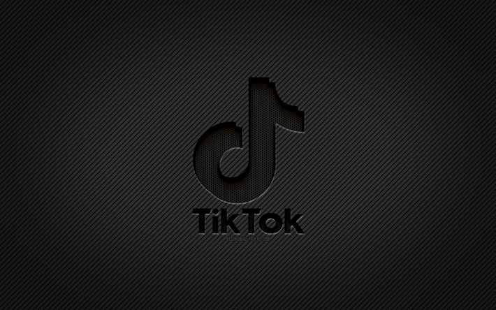 TikTok carbon logo, 4k, grunge art, carbon background, creative, TikTok black logo, social network, TikTok logo, TikTok