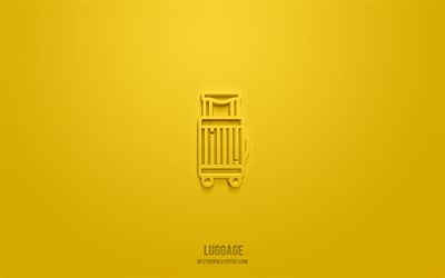 icona bagagli 3d, sfondo giallo, simboli 3d, bagagli, icone hotel, icone 3d, segno bagagli, icone hotel 3d