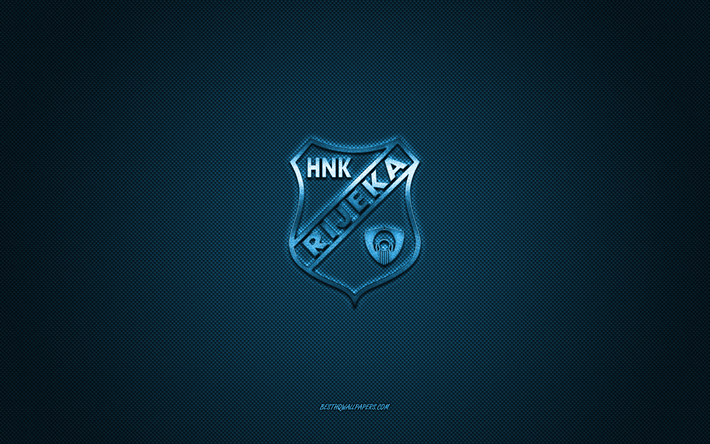 HNK Rijeka, Croatian football club, blue logo, blue carbon fiber background, Prva HNL, football, Rijeka, Croatia, HNK Rijeka logo