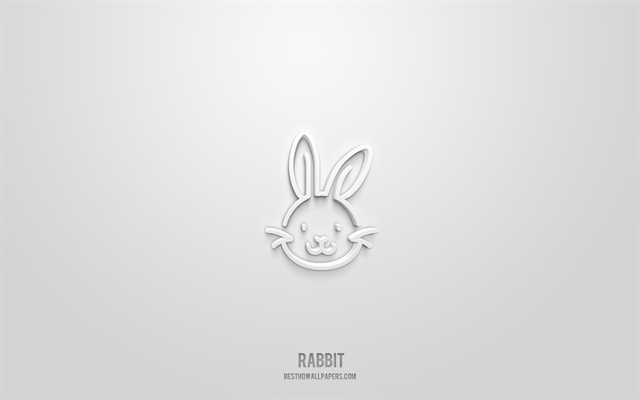 tavşan 3d simgesi, beyaz arka plan, 3d semboller, tavşan, hayvan simgeleri, 3d simgeler, tavşan işareti, hayvanlar 3d simgeler