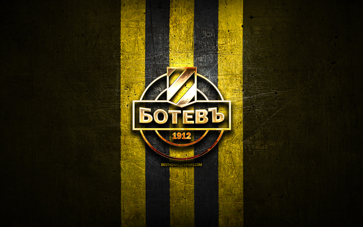 botev plovdiv fc, logo dorato, parva liga, metallo giallo, sfondo, calcio, squadra di calcio bulgara, logo botev plovdiv, pfc botev plovdiv