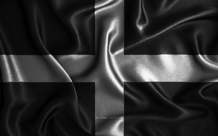 Cornwall flag, 4k, silk wavy flags, english counties, Flag of Cornwall, fabric flags, 3D art, Cornwall, Europe, Counties of England, Cornwall 3D flag, England