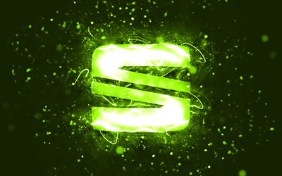 Seat lime logo, 4k, lime neon lights, creative, lime abstract background, Seat logo, cars brands, Seat