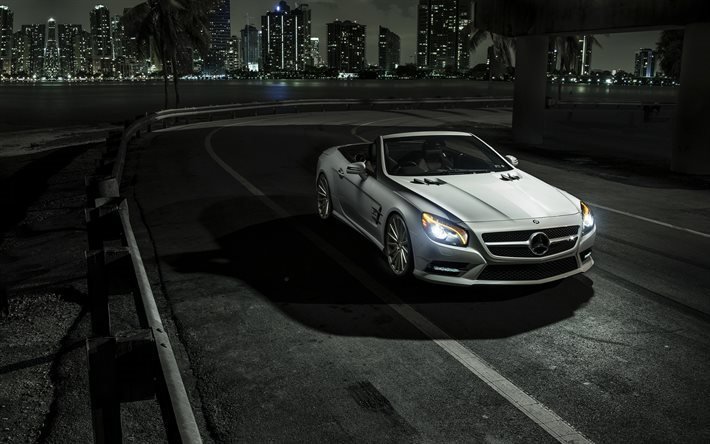 Mercedes-Benz SL550, la noche, el roadster, los coches alemanes, Mercedes
