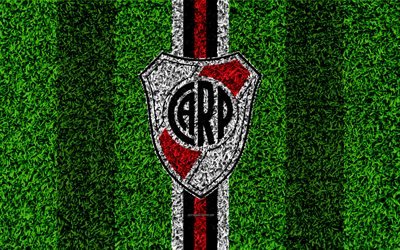 CA ريفر بليت, 4k, كرة القدم العشب, شعار, الأرجنتيني لكرة القدم, العشب الملمس, البيضاء خطوط سوداء, Superliga, بوينس آيرس, الأرجنتين, كرة القدم, الأرجنتيني Primera Division, Superleague
