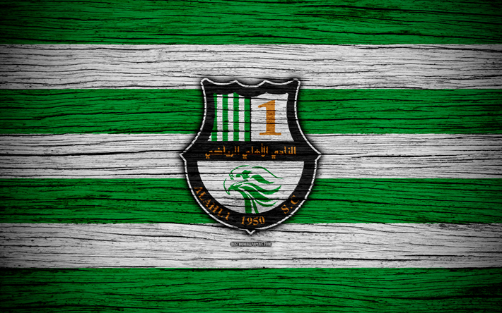 Al Ahli FC, 4k, logo, Qatar Stars League, soccer, football club, Qatar, Al Ahli, Doha, wooden texture, FC Al Ahli