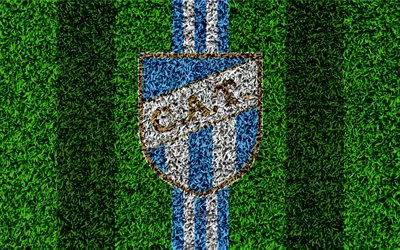 club atletico tucuman, 4k, fu&#223;ball-rasen, logo, argentinischen fu&#223;ball-club -, gras-textur, wei&#223;, blau, linien, superliga, san miguel de tucuman, argentinien, fu&#223;ball, argentinien primera division