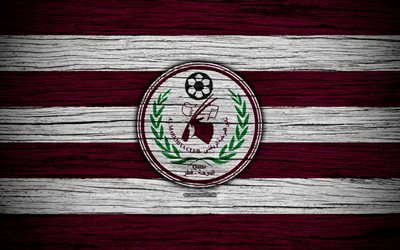 Al Markhiya FC, 4k, logo, Qatar Stars League, soccer, football club, Qatar, Al Markhiya, Doha, wooden texture, FC Al Markhiya