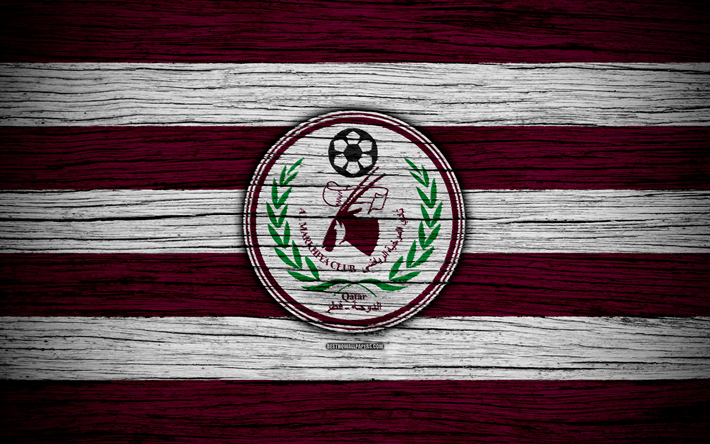 Al Markhiya FC, 4k, logo, A Qatar Stars League, futebol, clube de futebol, Catar, Al Markhiya, Doha, textura de madeira, FC Al Markhiya