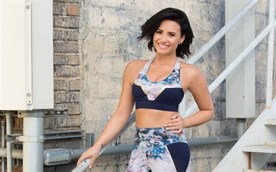 Demi Lovato, American singer, 4k, portrait, sports womens suit, fitness, photoshoot