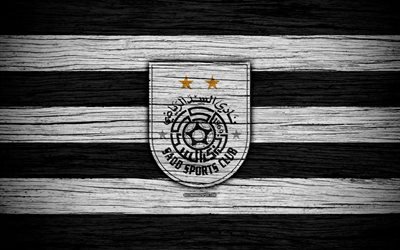 Al Sadd FC, 4k, logo, A Qatar Stars League, futebol, clube de futebol, Catar, O Al Sadd, Do Qatar, Doha, textura de madeira, FC Al Sadd, do qatar