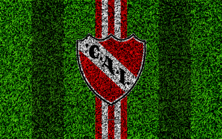 Club Atletico Independiente, 4k, jalkapallo nurmikko, logo, Argentiinalainen jalkapalloseura, ruohon rakenne, punainen valkoinen linjat, Superliga, Avellaneda, Argentiina, jalkapallo, Argentiinan Primera Division, Superleague Riippumaton FC