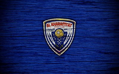 Al-Kharitiyath FC, 4k, logo, Qatar Stars League, soccer, football club, Qatar, Al-Kharitiyath, Doha, wooden texture, FC Al-Kharitiyath
