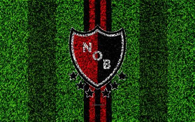 Newells Old Boys, 4k, football lawn, logo, Argentinian football club, grass texture, red black lines, Superliga, Rosario, Argentina, football, Argentine Primera Division, Superleague