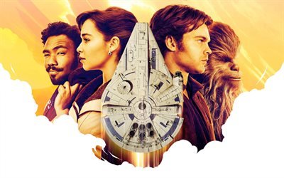 Solo Star Wars-Historien, 2018, Alden Caleb Ehrenreich, Emilia Clarke, Donald Glover, Woody Harrelson, affisch, alla tecken, nya filmer
