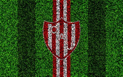 Union de Santa Fe, 4k, football lawn, logo, Argentinian football club, grass texture, white red lines, Superliga, Santa Fe, Argentina, football, Argentine Primera Division, Superleague
