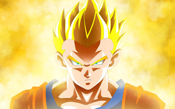 Golden Goku, 4k, manga, art, Goku SSJ3, Dragon Ball Super, DBS, Son Goku