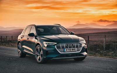 Audi e-tron 55 quattro, 4k, road, 2019 cars, electric crossovers, sunset, german cars, Audi, HDR, 2019 Audi e-tron 55 quattro