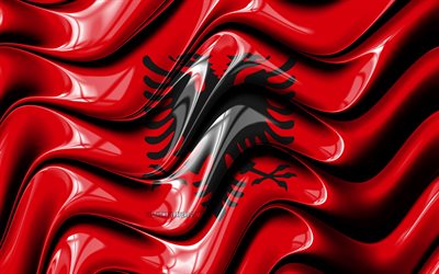 العلم الألباني, 4k, أوروبا, الرموز الوطنية, علم ألبانيا, الفن 3D, ألبانيا, البلدان الأوروبية, ألبانيا 3D العلم