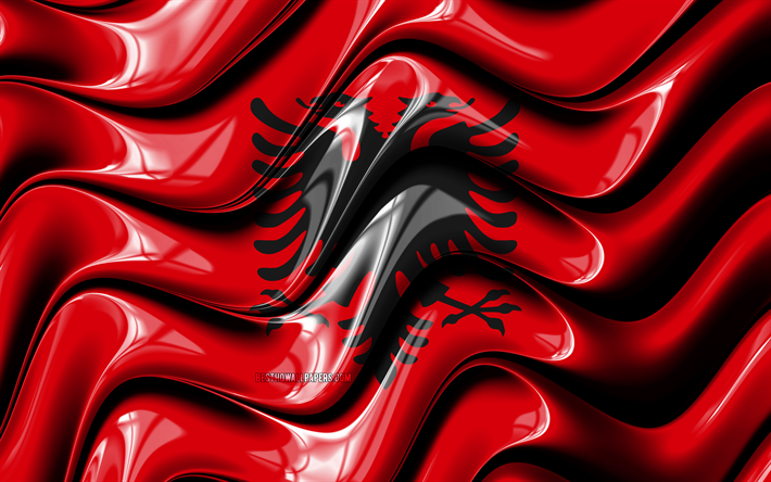 Albanian flag, 4k, Europe, national symbols, Flag of Albania, 3D art, Albania, European countries, Albania 3D flag