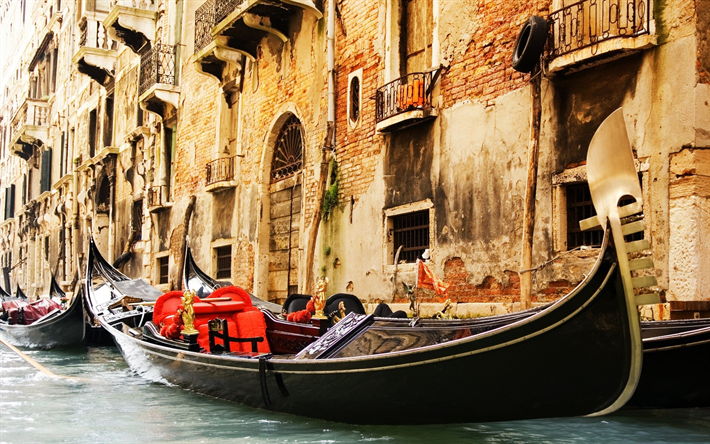 Venedik, İtalya, eski binalar, kanal, tekne, d&#246;n&#252;m noktası