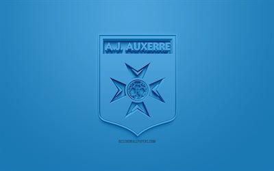 AJ Auxerre, creative 3D logo, blue background, 3d emblem, French football club, Ligue 2, Auxerre, France, 3d art, football, stylish 3d logo