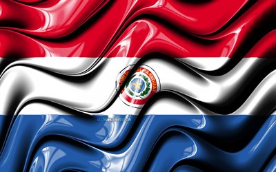 باراغواي العلم, 4k, أمريكا الجنوبية, الرموز الوطنية, علم باراغواي, الفن 3D, باراغواي, بلدان أمريكا الجنوبية, باراغواي 3D العلم